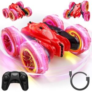 MaxTronic Fast Direct Charging Remote Control Car with LED Lights Does RC Willey Remove Old Furniture Rc Cars for Kids 360 Rotating Double Sided Fast Flips 2.4Ghz 4WD All Terrain RC Stunt Toys for Ages 3 12 Years Old Boys Girls