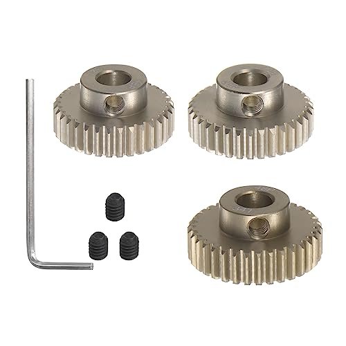 HARFINGTON 48P 7075 Aluminum Pinion Motor Gear Set 3pcs 32T 33T 34T for FTW RC Bodies 5mm RC Motor Shaft 48 Pitch Gears with Hex Key
