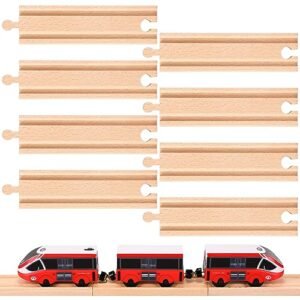 Liliful Pack of 8 Wood Train Track Expansion Packs Compatible with Geotrax RC Train Straight