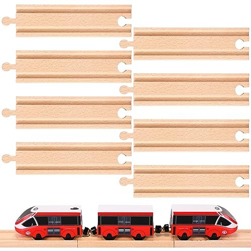 Liliful Pack of 8 Wood Train Track Expansion Packs Compatible with Geotrax RC Train Straight