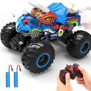 NEXBOX Remote Control Monster Trucks RC Cars Trucks and Boats for Boys Age 4 12 Year Old Dinosaur Car Toys with Music Lights Spray