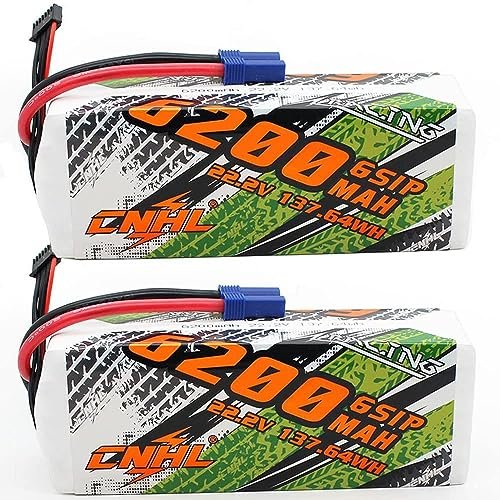CNHL 22.2V 6200mAh 6S Lipo Battery 90C with EC5 Plug for MRC RC Truck Airplane Quadcopter Helicopter Boat 2 Packs
