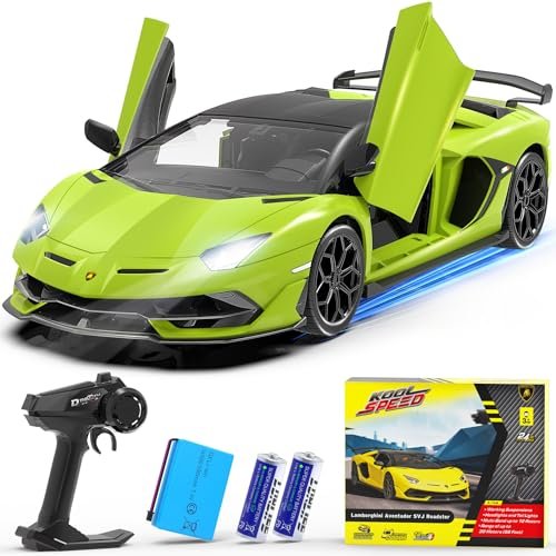 AEROQUEST Lamborghini Remote Control Car with RC Late Model Tires Officially Licensed 1:14 Scale 7.4V 500mAh 15km/h Fast Model Car Toy for Adults and Kids Green