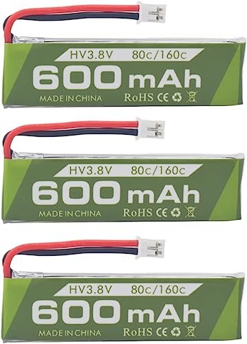 3PCS 1S 3.8V 80C 600mAh Lithium Battery with JST PH 2.0 Plug for Cineahoop Tinyhawk Mini FPV Racing Drone