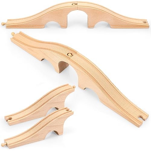 Liliful Wooden Train Track Bridges and Tunnels Expansion Set for Trains and Lanes RC Track Compatible with Most Major Toy Railways