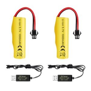 sea jump New 2PCS 3.7V 1000mAh Li-ion Battery with 2PCS USB Charging Cable for TB202 TB201 TM201 TM202 TC141 DE35 DE38 DE40 DE50 RC Stunt Car Remote Control Toy Car RC Rollover Car Battery Parts