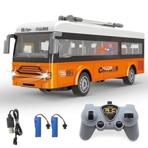Spobot 2.4G Remote Control City Classic Bus Toy with Lights for RC Truck Sound and Electric Vehicle Playset for Kids