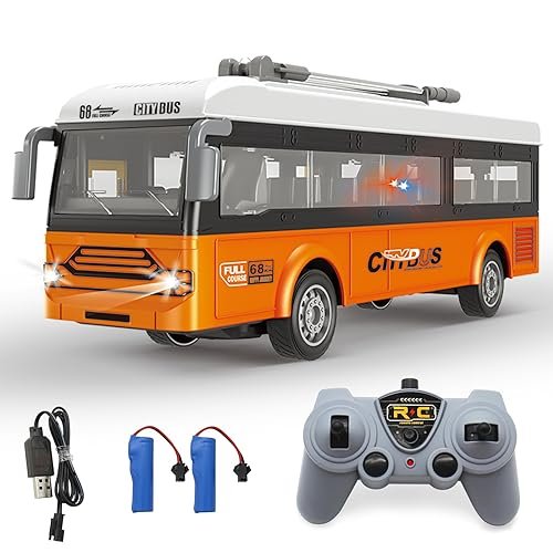 Spobot 2.4G Remote Control City Classic Bus Toy with Lights for RC Truck Sound and Electric Vehicle Playset for Kids