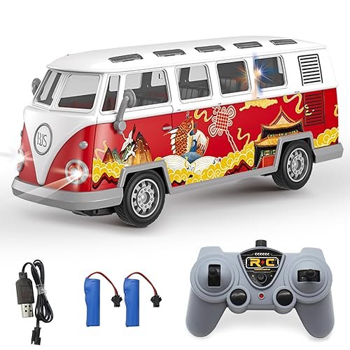 Spobot 2.4G Remote Control 1962 Volkswagen Classic Bus with Custom Decals for RC Cars Retro Truck Model with Lights and Sound