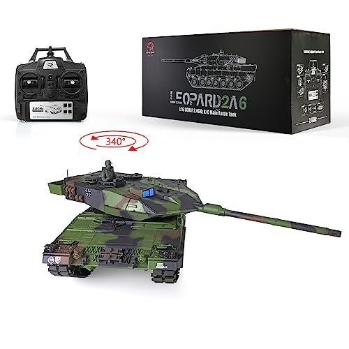 Wheelfun Heng Long 1 16 Scale RC Tank Leopard2A6 2 4Ghz Infrared Combat Model with 340 Degree Rotating Turret and BB Shooting Feature Ideal for RC Scale Model Ships Enthusiasts