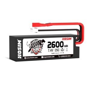 Hosim 7.4V Lipo Battery 2S 25C 2600mAh Rechargeable Battery with Hard Case for X08 X07 X07W X15W RC Car Trucks 1/10 Scale RC Vehicles
