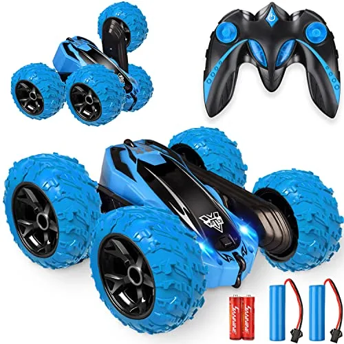 KKONES Cars 3 RC Cars 2.4GHz Remote Control Stunt Car with LED Headlight High Speed Off Road Crawler Toy for Boys Blue