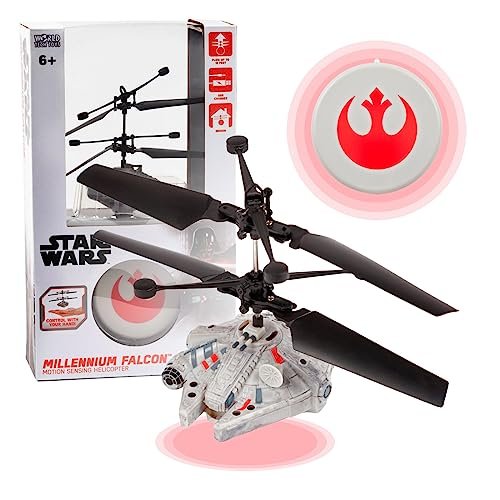 Star Wars Millennium Falcon RC Helicopter Officially Licensed Flying Toy with LED Lights and Motion Sensing Control