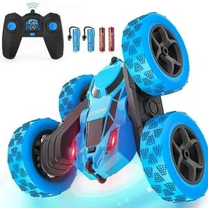Cosone RC Cars with Trailers for Kids 4WD 2.4Ghz Double Sided 360 Rotating Rechargeable All Terrain Remote Control Car with LED Lights Blue