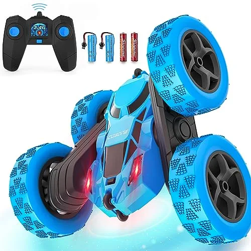 Cosone RC Cars with Trailers for Kids 4WD 2.4Ghz Double Sided 360 Rotating Rechargeable All Terrain Remote Control Car with LED Lights Blue