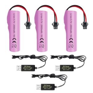 Fytoo 3PCS 3.7V 2000mah SM-2P Plug Lithium Battery with USB Charging Cable for DE68 DE44 DE45W DE45 DE58 DE49 DE57 DE70 Off-Road Vehicle Truck Tank RC Toy Car Battery