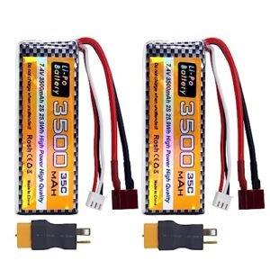 sea jump 2PCS 7.4V 35C 3500mah T Plug XT60 Plug Li Battery for WLTYOS 104001 104002 144010 144001 124018 124019 MJX 14301 14302 14210 14209 H16PL RC Four-Wheel Drive Off-Road Vehicle RC Car Battery