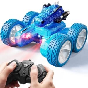 DODOELEPHANT Dinosaur Remote Control Car Stunt Car with One Key Demo 360 Rotation Electric Hobby RC Car Toys for Kids Boys Girls Blue from RC Hobby House
