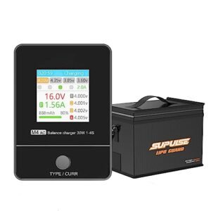 SUPULSE Lipo Balance Charger 30W 1 4S AC 100 240V RC Battery Charger with Lipo Battery Safe Bag