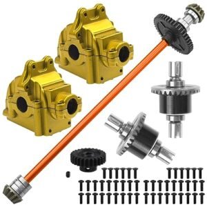ShareGoo Metal Gearbox Housing Differential Cover Differential Gear Set Central Drive Shaft for WLtoys 144010 144001 144002 1/14 RC Car Upgrade Part Gold Central RC Boats