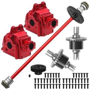 ShareGoo Metal Gearbox Housing Differential Cover Gear Set Central Drive Shaft Upgrade Parts for WLtoys 144010 144001 144002 1/14 Backbone RC Car Red