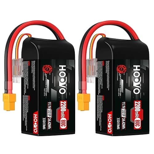 HOOVO 3S Lipo Battery 2200mAh 80C 11.1V Shorty Pack with XT60 Connector for RC FPV Helicopter Drone Airplane Quadcopter 2 Pack