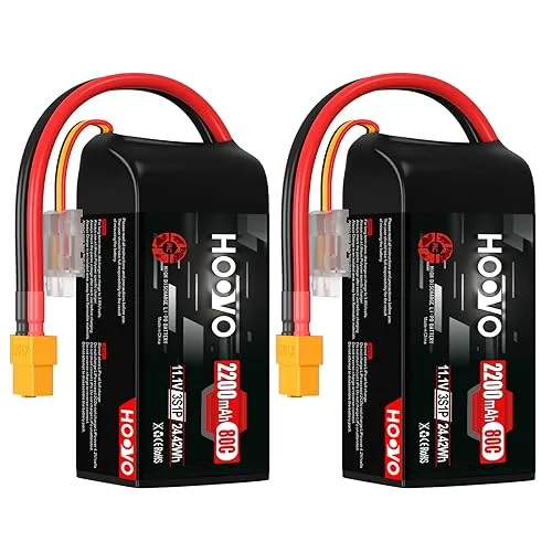 HOOVO 3S Lipo Battery 2200mAh 80C 11.1V Shorty Pack with XT60 Connector for RC FPV Helicopter Drone Airplane Quadcopter 2 Pack