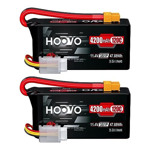 HOOVO 3S Lipo Battery 4200mAh 120C 11.4V High Voltage Shorty Lipo Battery Pack Softcase with XT60 Connector for Nerf RC Helicopter Drone Quadcopter Airplane FPV RC Car 2 Pack