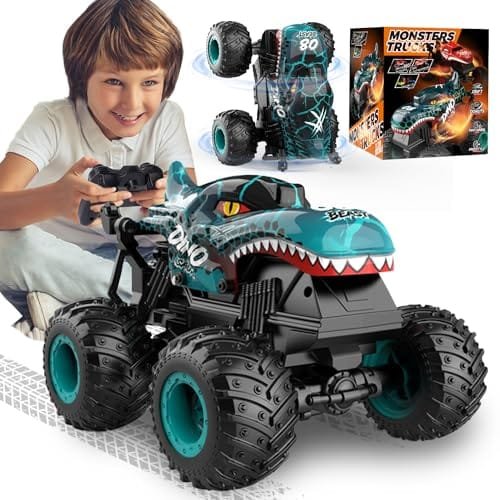 Big Monster Truck RC Car 2.4Ghz Remote Control Dinosaur Toy with Light Music Stunt 360 Spin for Boys Ages 4 7
