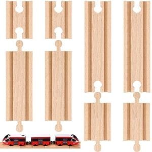 Liliful 8 Pcs Straight Wooden Tracks Expansion Train Track Adapters Connectors Compatible with Railroad Set and RC Battery Connectors Adapters