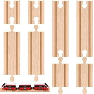 Liliful 8 Pcs Straight Wooden Tracks Expansion Train Track Adapters Connectors Compatible with Railroad Set and RC Battery Connectors Adapters