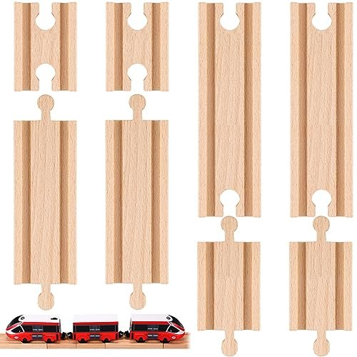 Liliful 8 Pcs Straight Wooden Tracks Expansion Train Track Adapters Connectors Compatible with Railroad Set and RC Battery Connectors Adapters
