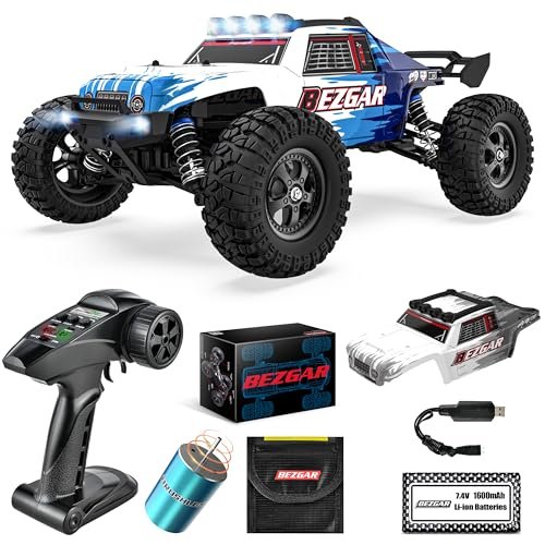 BEZGAR Remote Control Car - 1:12 Scale Brushless RC Offroad Max 32MPH, Waterproof Monster Truck, Adult Blue-Gray