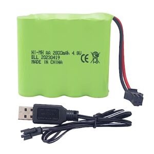 MOONZON 4.8V 2800mAh AA Rechargeable Battery with SM-2P Plug and USB Charging Cable for SY-E511 RC Excavator Truck Engineering Vehicle E562 TD141 RC Remote Control Car Toy Car Spare Battery