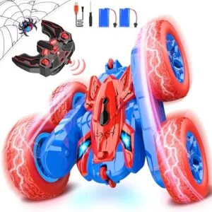 JovialToyz Old Tamiya RC Cars Remote Control Stunt Toy for Kids Ages 3 8 with 360 Flip 4WD and LED Lights
