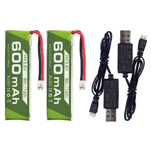 PUOO 2PCS 1S 3.8V 80C 600mAh Lithium Battery with JST-PH 2.0 Plug Connector and USB Charger Cable for Cineahoop Tinyhawk Mini FPV Racing Drone RC Remote Control Drone Spare Batteries