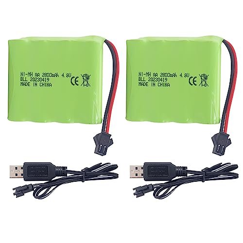PUOO 2PCS 4.8V 2800mAh AA Rechargeable Battery with SM 2P Plug and USB Charging Cable for RC Engineering Works Sdn Bhd Compatible Remote Control Toys