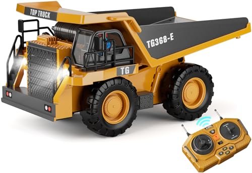 Huina RC Dump Truck 9 Channel Remote Control Toy with Realistic Features 2 Rechargeable Batteries Construction Vehicle for Kids Ages 3 12