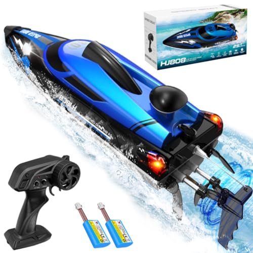 OSWIN Carrera RC Race Boat HJ808 with 2 Rechargeable Batteries 22+ MPH Fast Remote Control Speed Boat for Pool and Lake 2.4Ghz Racing Boats for Adults and Kids Outdoor Water Toys Blue