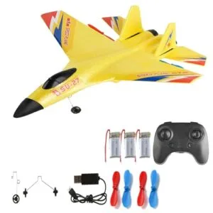 SkyRider Su 27 RC Prop Plane 2 Channel 2.4Ghz Remote Control Airplane with 3 Batteries for Kids and Beginners