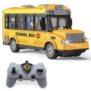 Dollox 1/30 RC School Bus Classic Car RC Toy 2.4G Remote Control with Opening Doors and Lights for Kids Ages 3 4 5 6 7 8