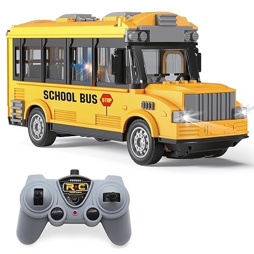 Dollox 1/30 RC School Bus Classic Car RC Toy 2.4G Remote Control with Opening Doors and Lights for Kids Ages 3 4 5 6 7 8