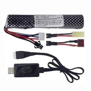 PUOO 3S 11.1V 2000mAh Li-ion Battery with SM-2P Plug Connector Whith Adapter and USB Charging Cable, Suitable for Airsoft Gel Water Droplet Blaster Air Gun Gel Ball Shock Wave Spare Battery