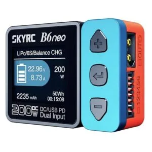 SKYRC B6Neo Triton RC Battery Charger for 1S 6S Lipo Li Ion LiHV NiMH NiCd Batteries with 200W DC 80W PD Smart Charging Discharging Storage Modes Blue Red