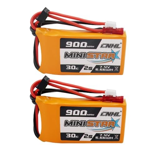 CNHL 2s Lipo Battery 900mAh 7.4V 30C with PH2.0 JST Plug for 1/10 vs 1/16 Scale RC Cars and Trucks 2 Packs
