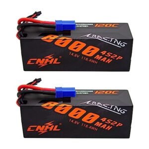CNHL Best 4S RC Truck Lipo Battery 8000MAH 120C 14.8V with EC5 Connector Hard Case for Racing Crawler 2 Packs