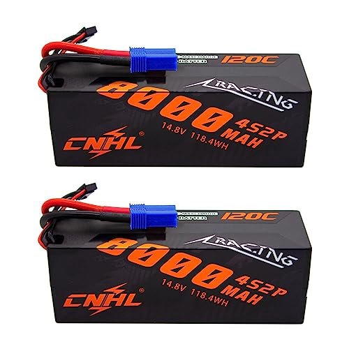 CNHL Best 4S RC Truck Lipo Battery 8000MAH 120C 14.8V with EC5 Connector Hard Case for Racing Crawler 2 Packs