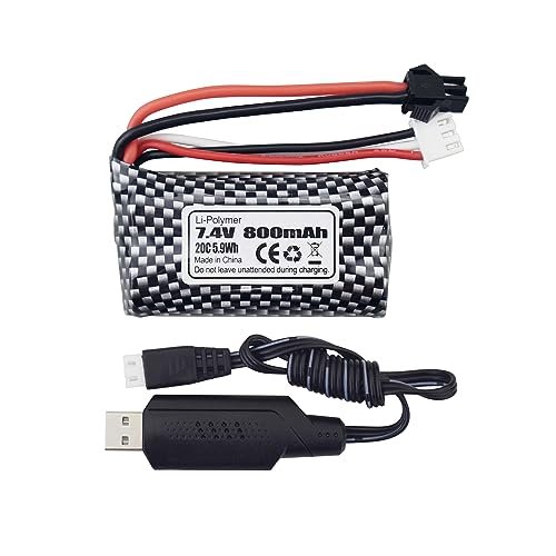 MOONZON 7.4V 800mAh SM Plug Lithium Battery with USB Charging Cable for WPL C24 D12 RC Truck Anstoy 1085 1086 1087 1088 Gel Ball Blaster SYMA Q12 RC Boat