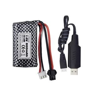 1PCS 7.4V 800mAh SM Plug Lithium Battery and USB Charging Cable suitable for WPL C24 D12 RC Truck Anstoy 1085 1086 1087 1088 Gel Ball Blasting Machine SYMA Q12 RC Boat Spare Batteries