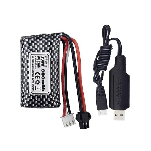 1PCS 7.4V 800mAh SM Plug Lithium Battery and USB Charging Cable suitable for WPL C24 D12 RC Truck Anstoy 1085 1086 1087 1088 Gel Ball Blasting Machine SYMA Q12 RC Boat Spare Batteries